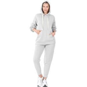 Melange Velboa hoodie & jogger Pants set (Lt Grey)- Small